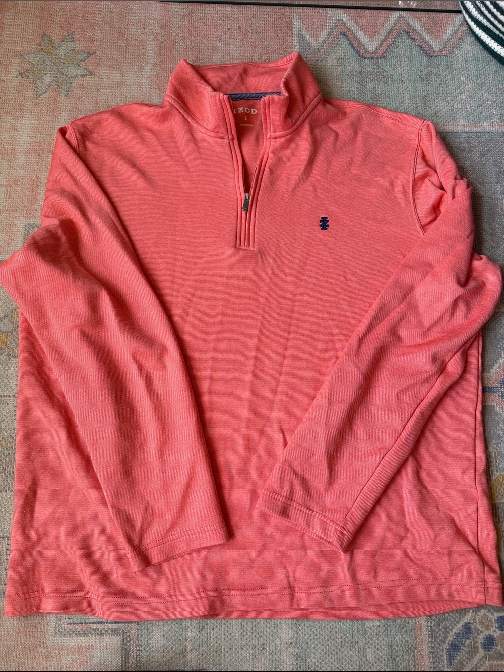 Izod Coral Half-Zip Pullover with Navy Trim